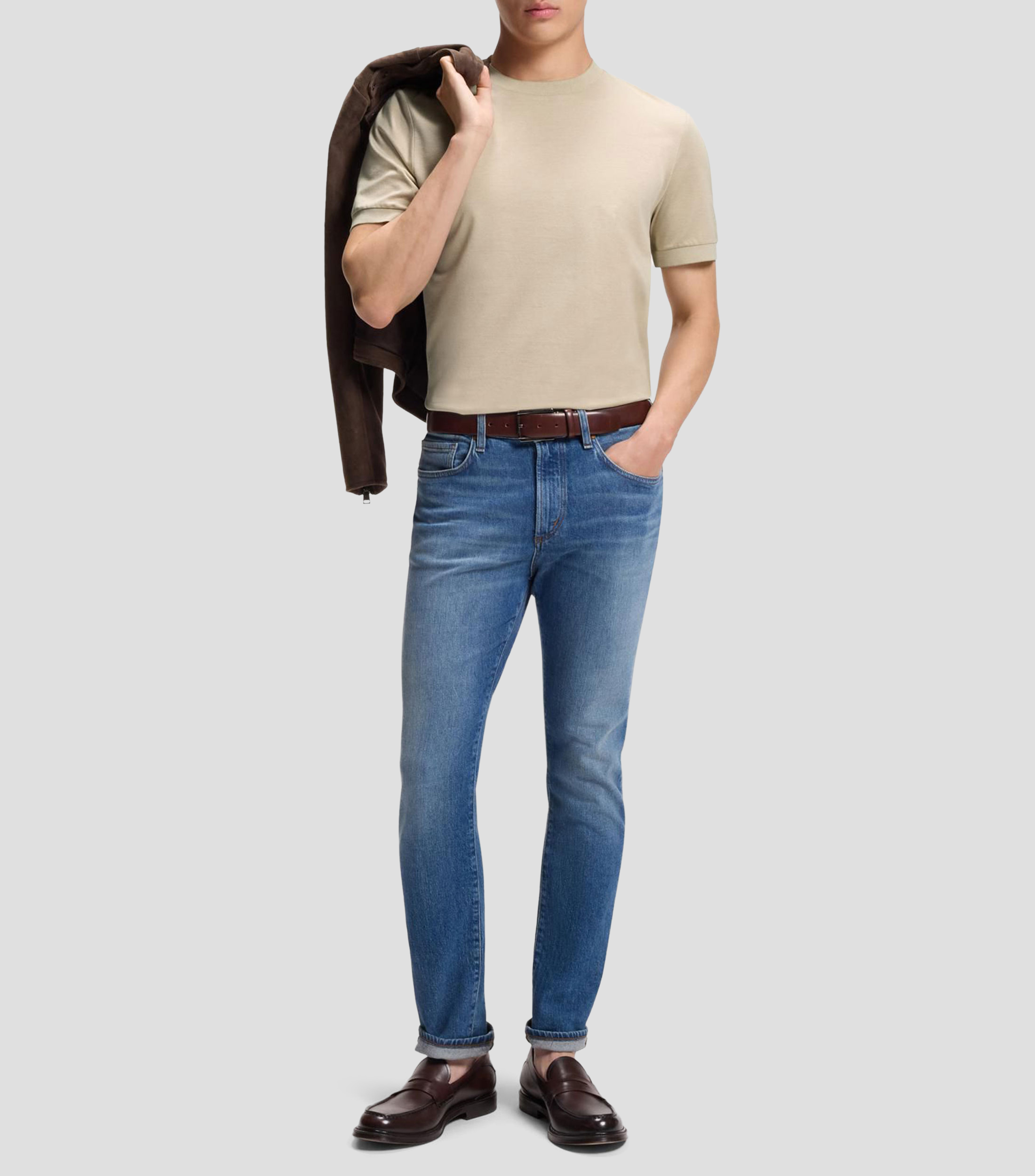 Playera de algodón de lujo con cuello de forro fino Hombre